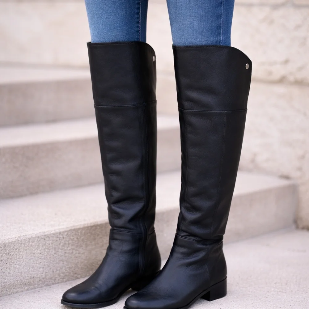 Vince Camuto Leather Black Over-the-Knee Riding Boots Women's 7M